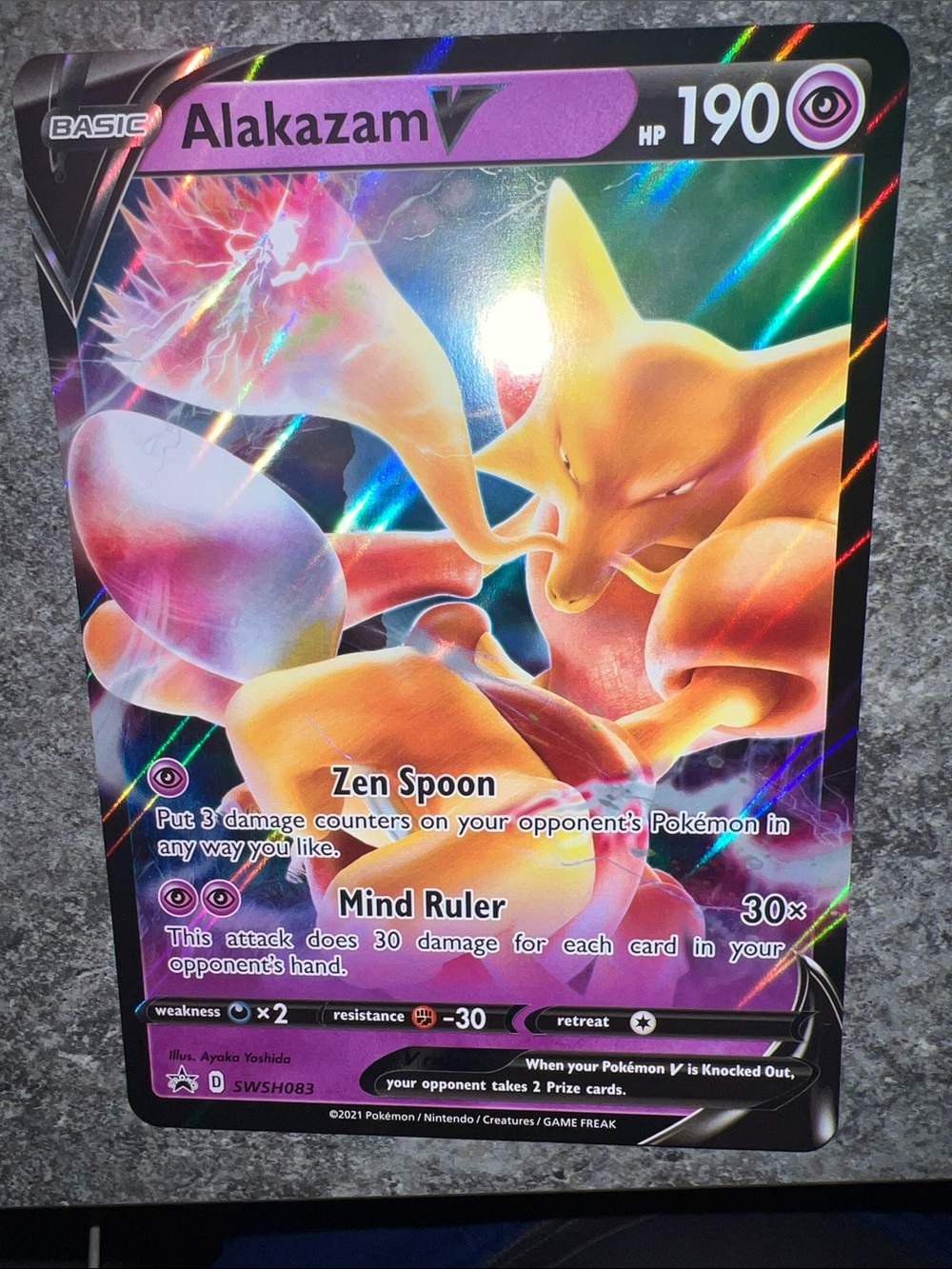 Pokemon Alakazam V Card — Purple & Gold Holo Art